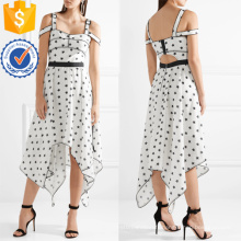 Épaule froide sans manches asymétrique blanc et noir imprimé robe d'été fabrication en gros de mode femmes vêtements (TA0301D)